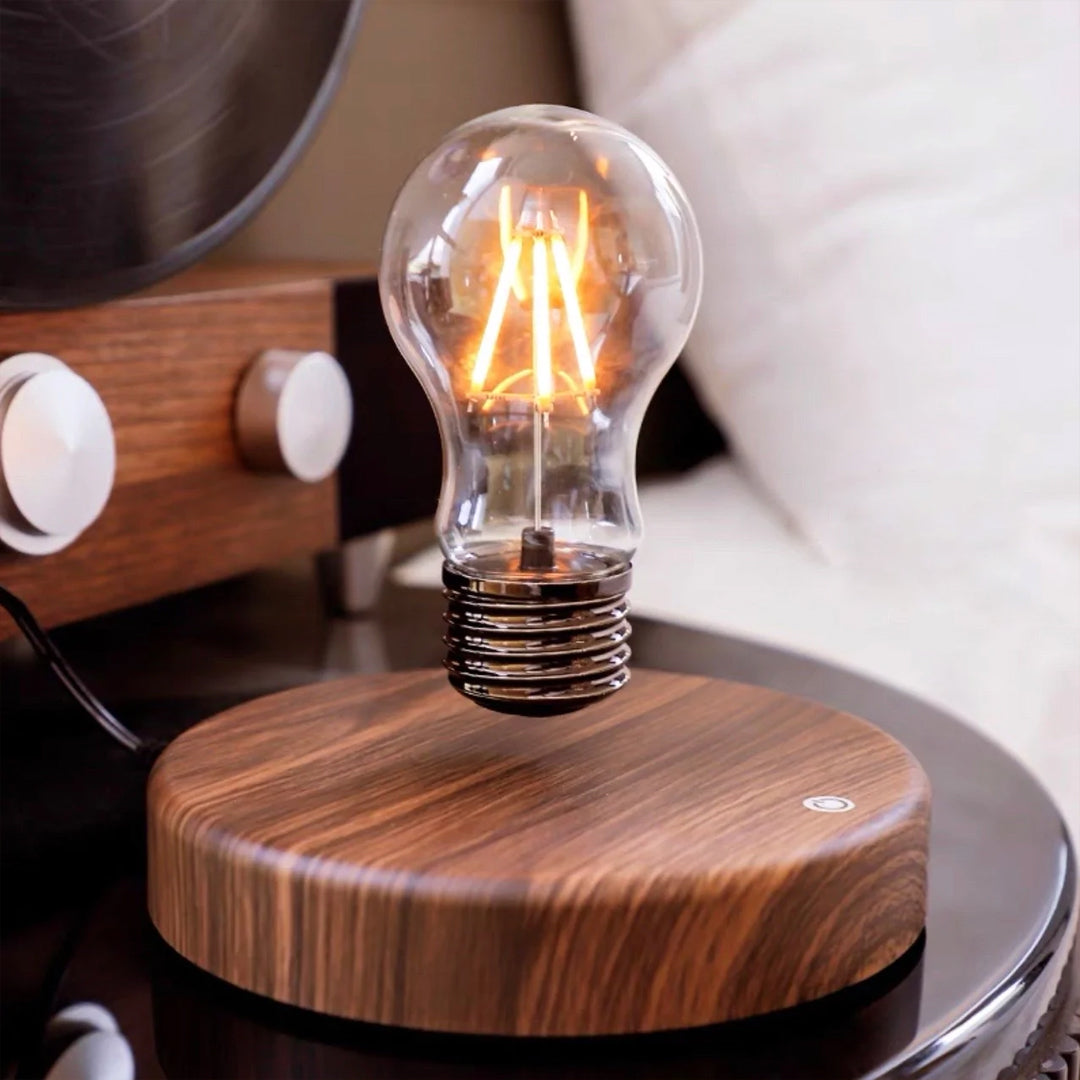 Floating lightbulb lamp with magnetic levitation