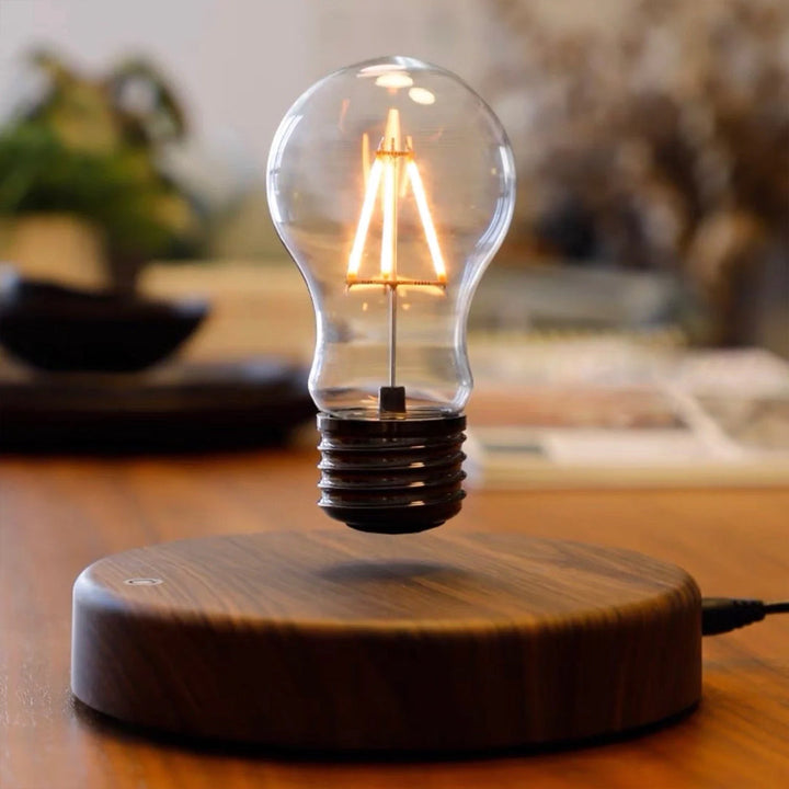 Floating lightbulb lamp with magnetic levitation