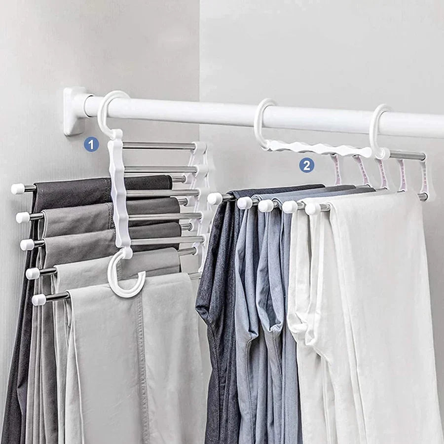 Foldable 5-in-1 stainless steel clothes hanger for space-saving storage