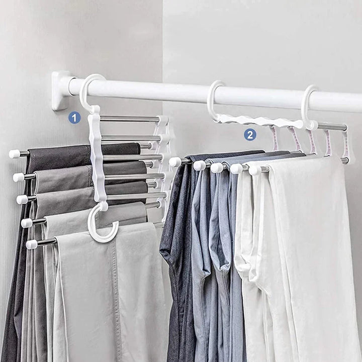 Foldable 5-in-1 stainless steel clothes hanger for space-saving storage