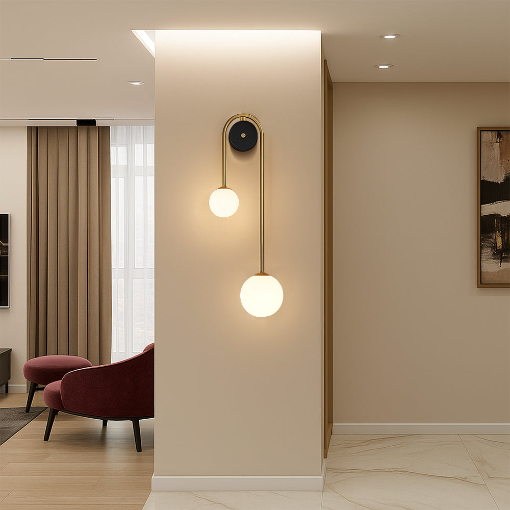 Brass arched wall light with glass shade – Modern design for living room &amp; bedroom