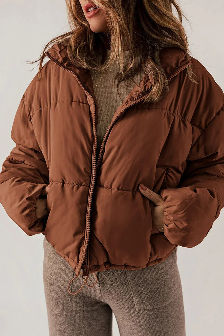Women's Winter Puffer Jacket Short with Zipper 
