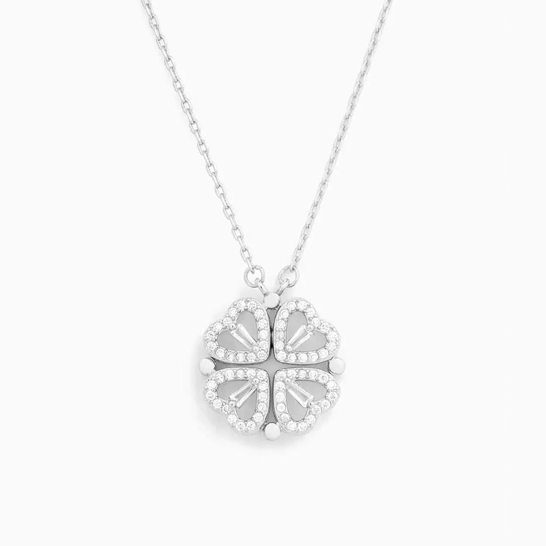 2-in-1 necklace with heart and clover for women 