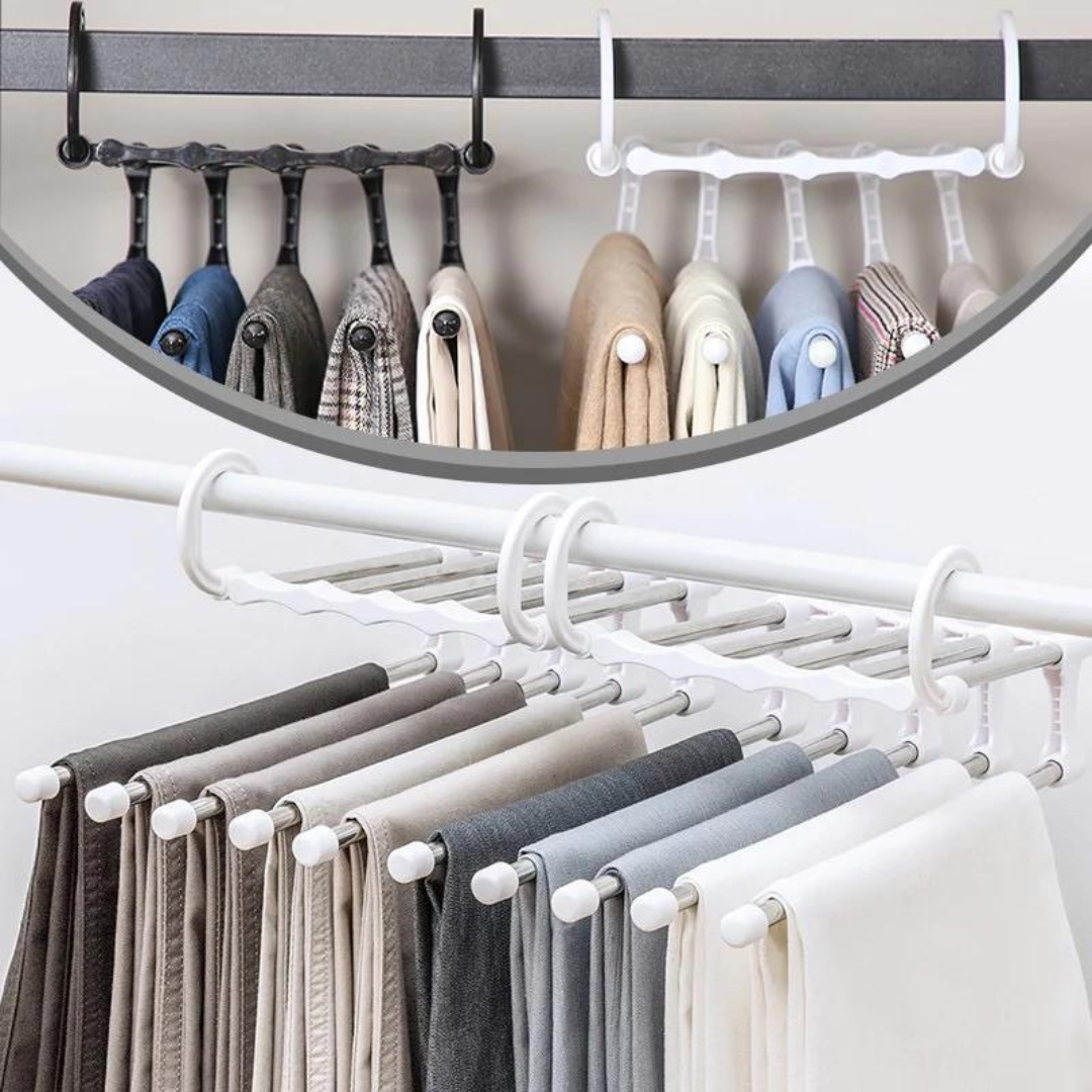 Foldable 5-in-1 stainless steel clothes hanger for space-saving storage