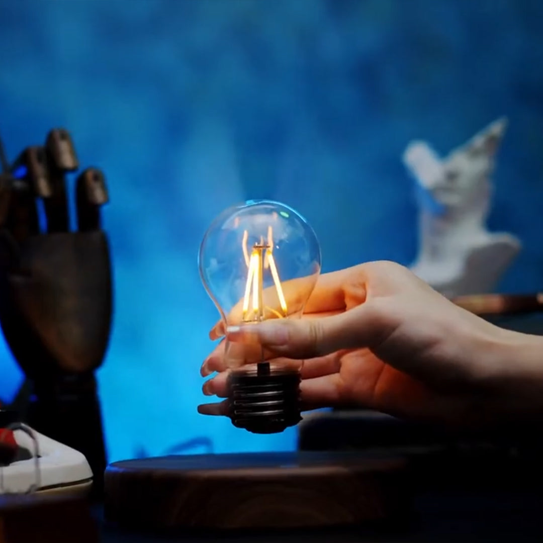 Floating lightbulb lamp with magnetic levitation