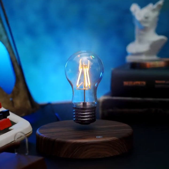 Floating lightbulb lamp with magnetic levitation