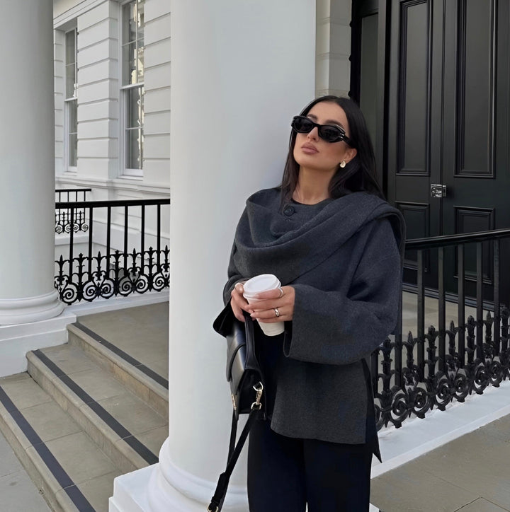 Women's Cape Coat with Asymmetrical Design