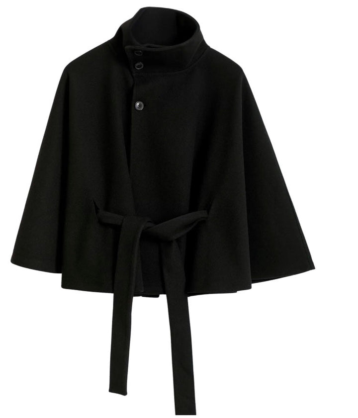 Women's Cape Coat with Belt and High Collar