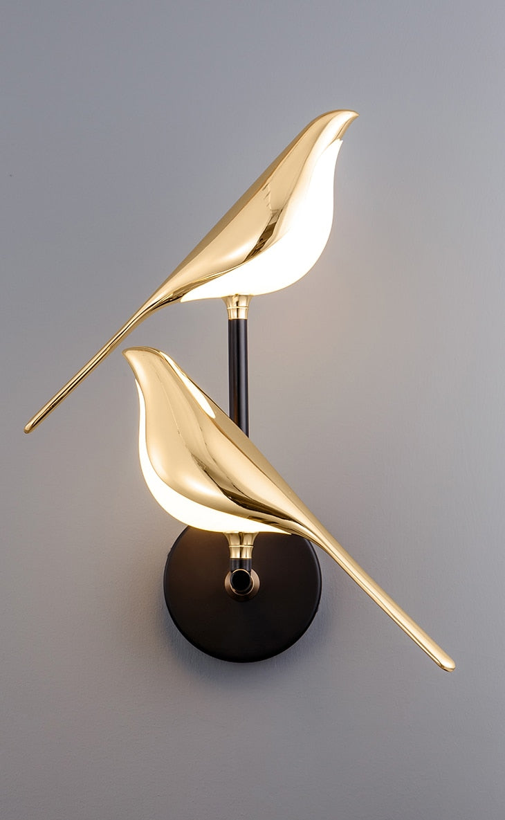 Playful modern LED wall light with bird motif for living room