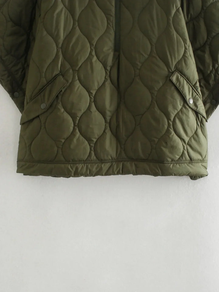 Women's quilted coat in oversized design with stand-up collar 