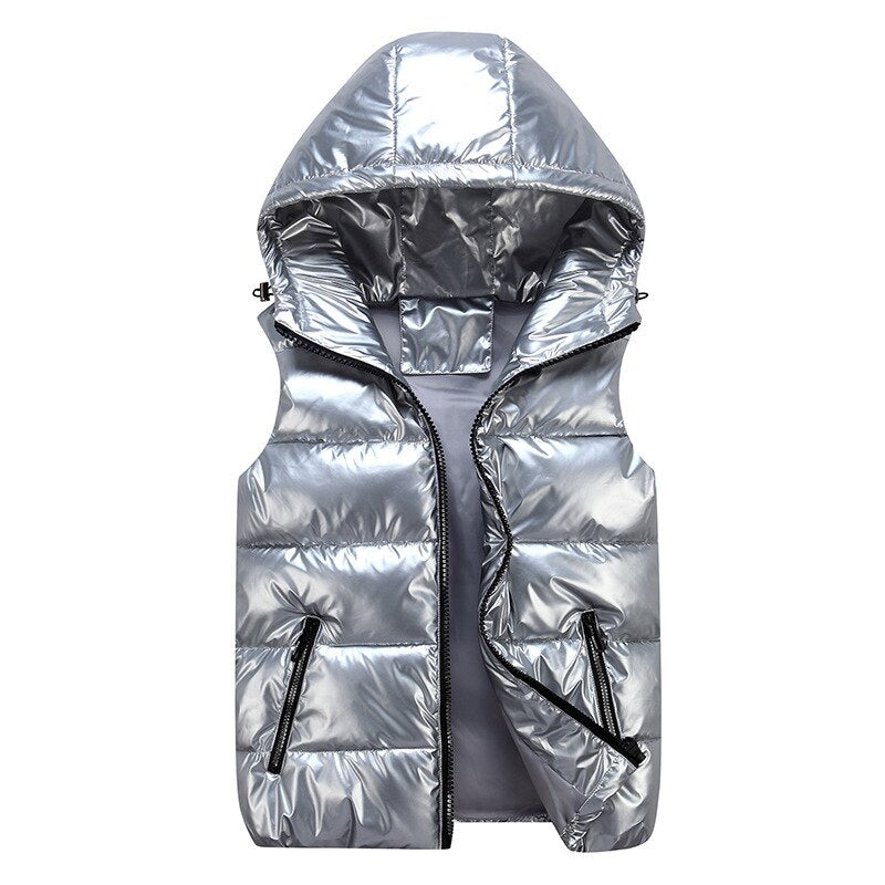 Men's Down Vest with Hood and Modern Design