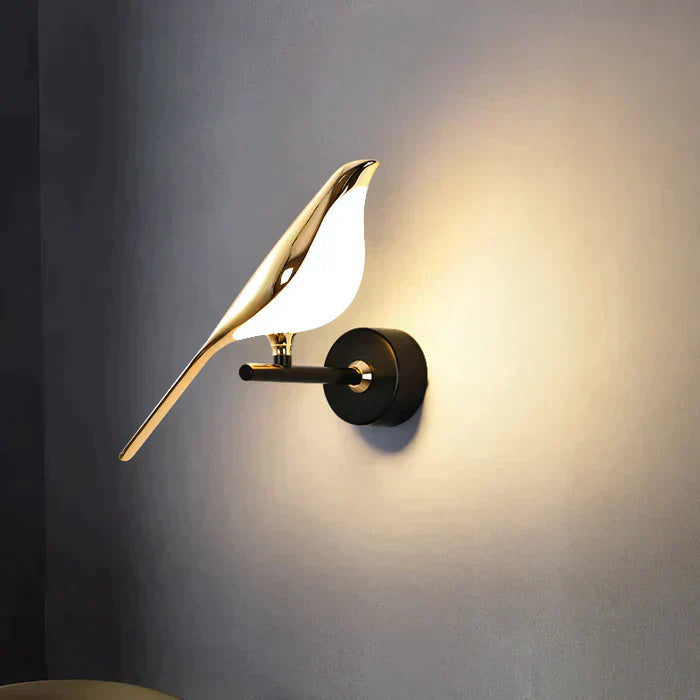 Playful modern LED wall light with bird motif for living room