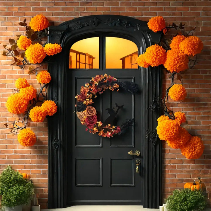 Autumnal witch's wreath with crescent moon – Rustic Halloween door decoration