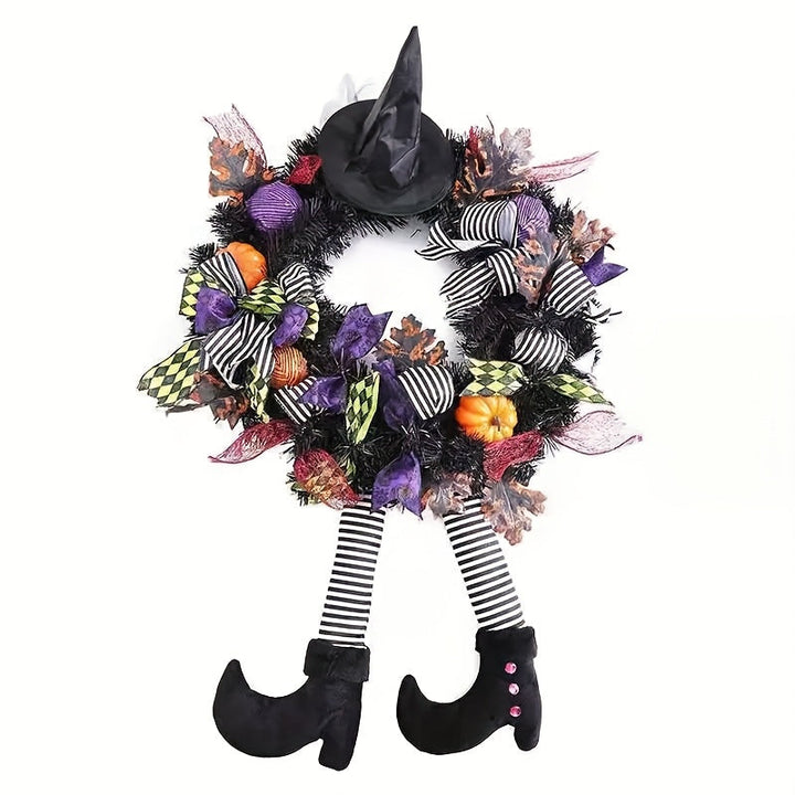 Halloween wreath with witch legs