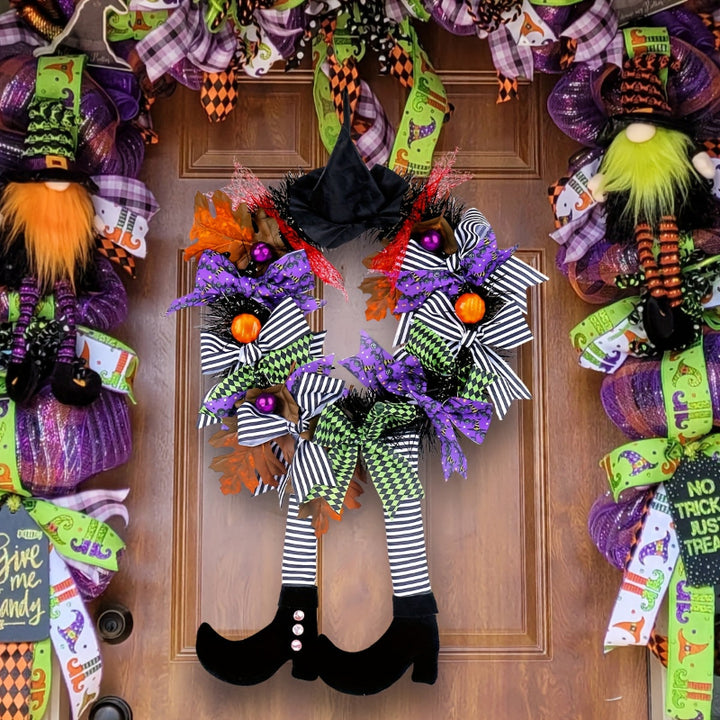 Halloween wreath with witch legs