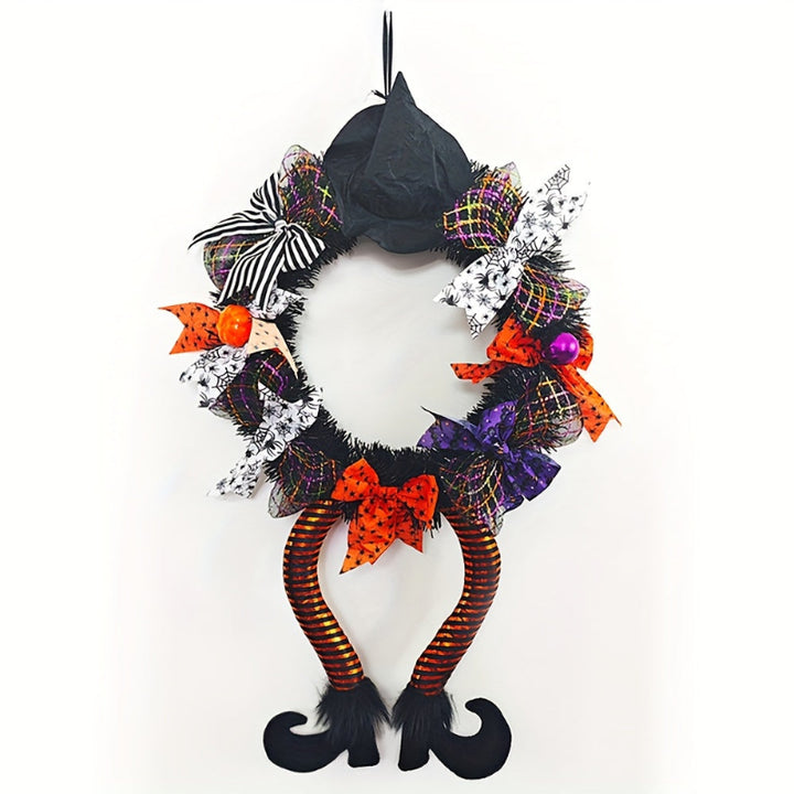 Halloween wreath with witch legs