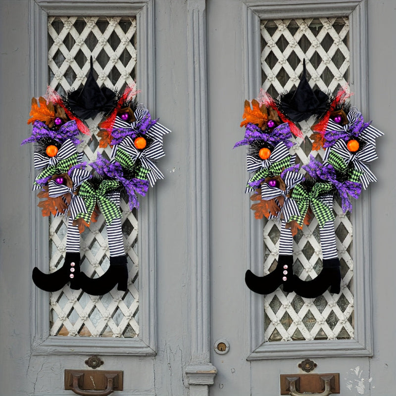 Halloween wreath with witch legs