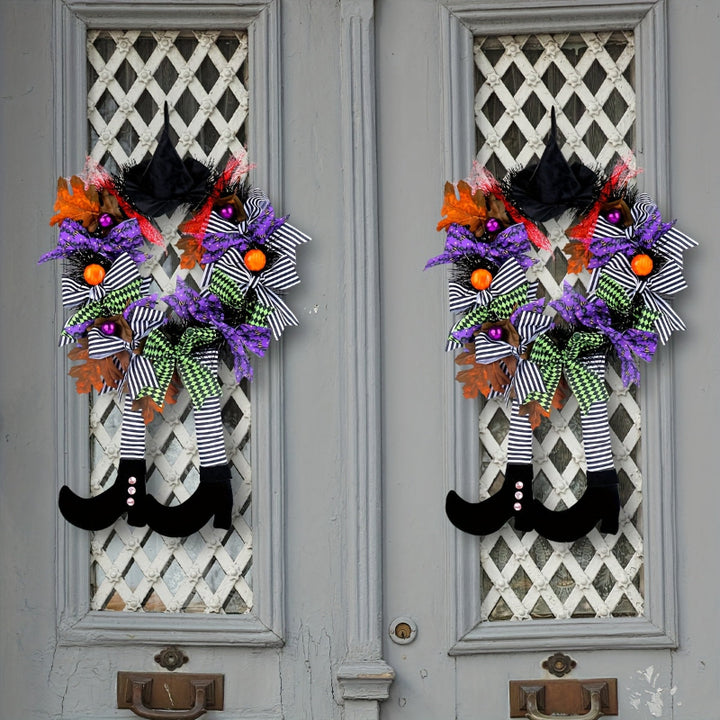 Halloween wreath with witch legs