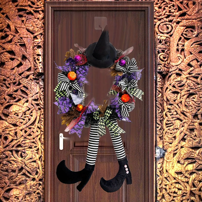 Halloween wreath with witch legs