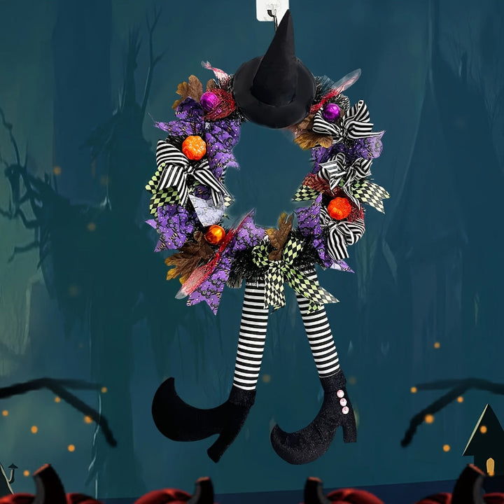 Halloween wreath with witch legs