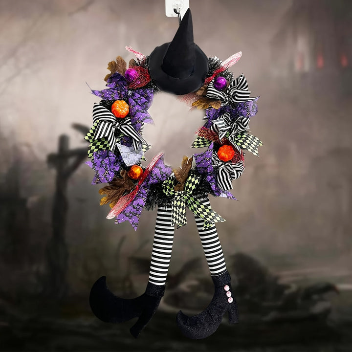 Halloween wreath with witch legs