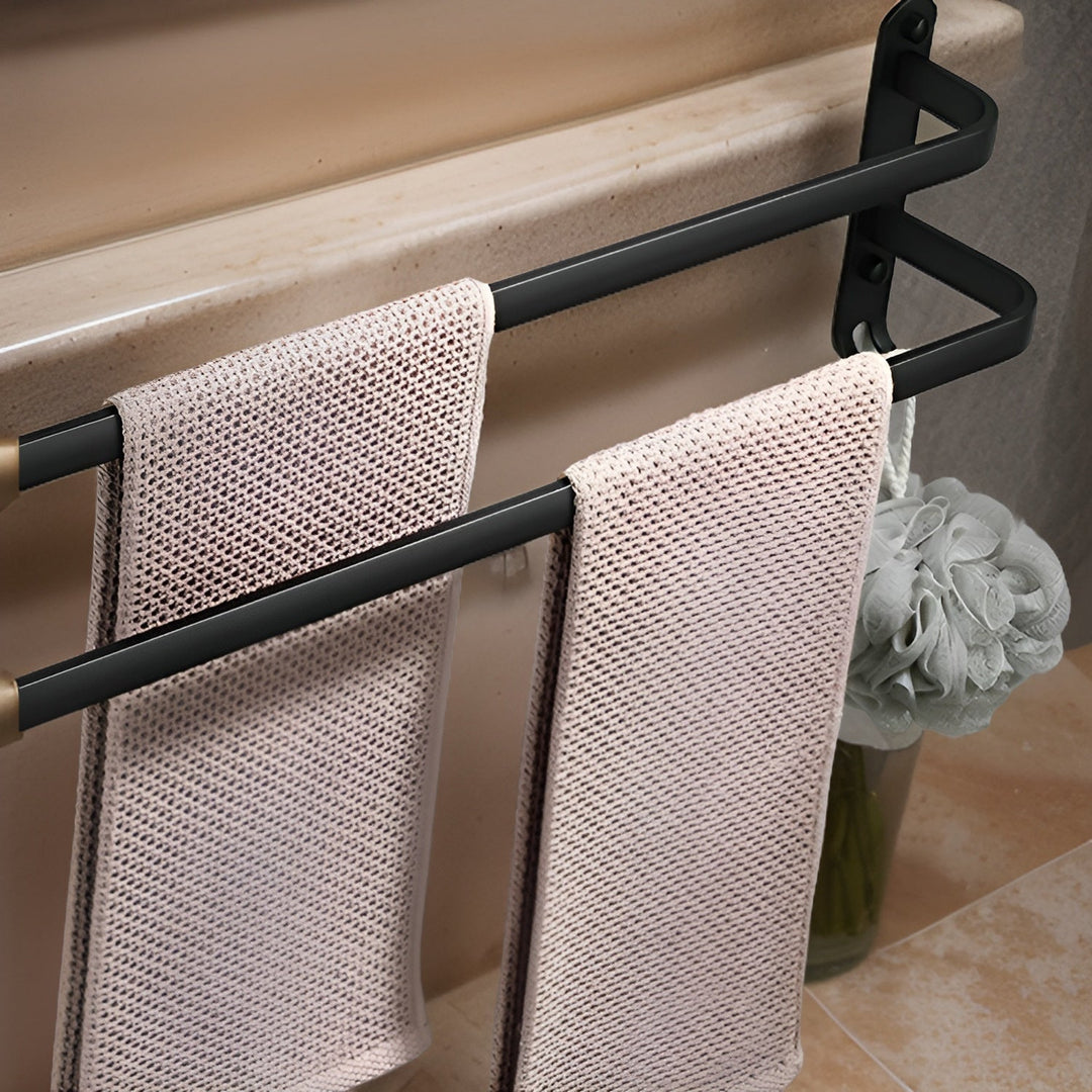 Wall-mounted towel rack, 3-tier, black, no drilling required
