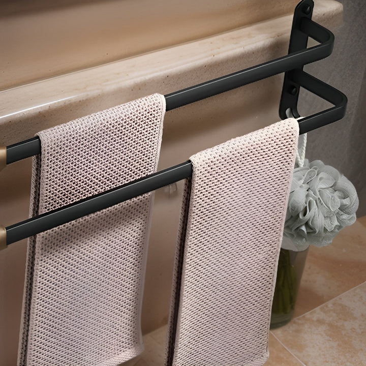 Wall-mounted towel rack, 3-tier, black, no drilling required