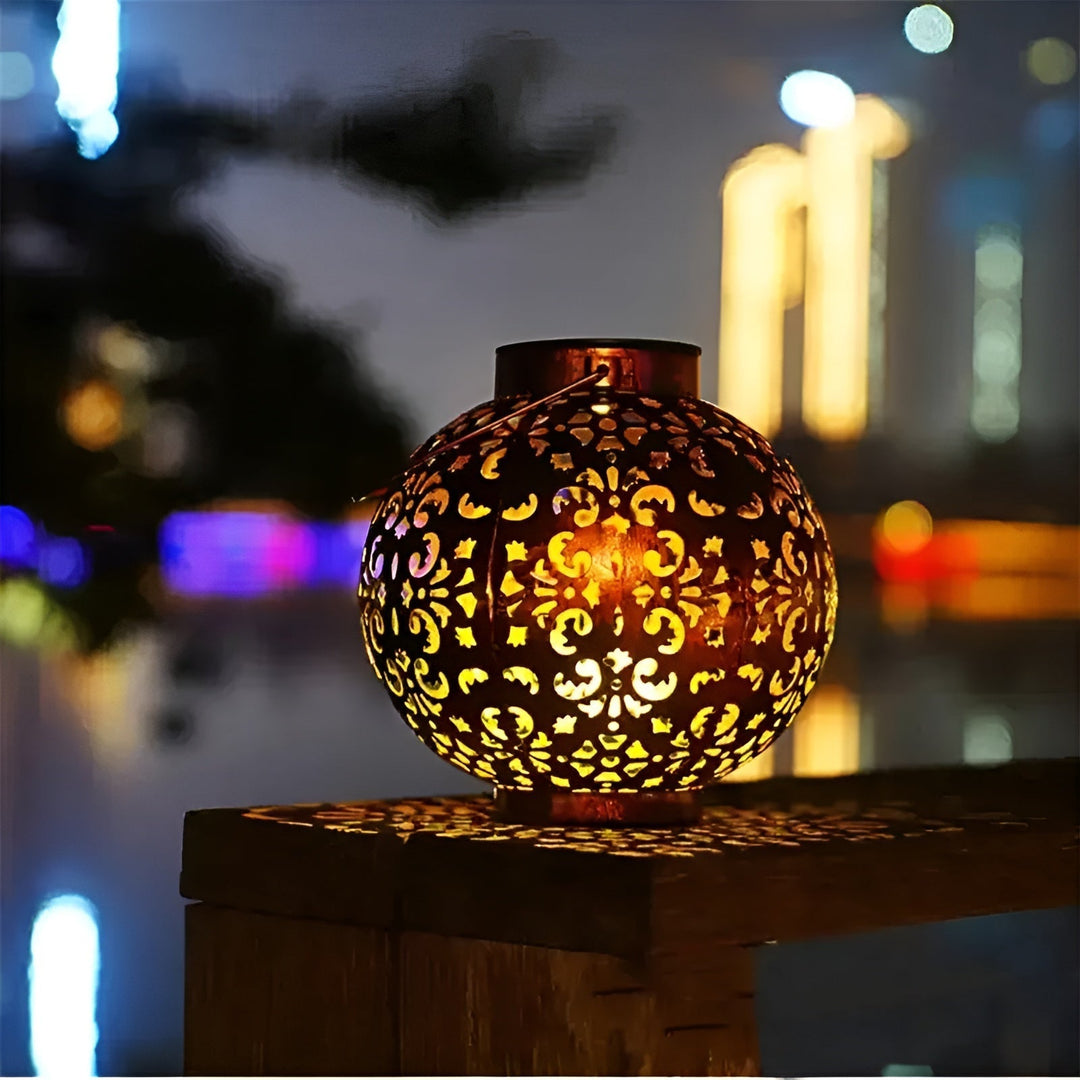 Retro solar light with hollow design for garden and terrace 
