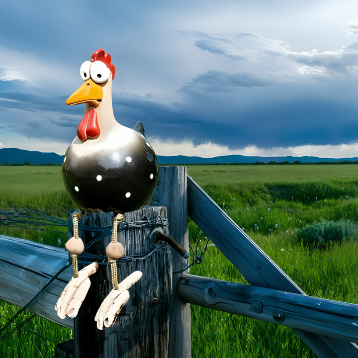 Large-eyed chicken statue made of weatherproof resin for garden and terrace