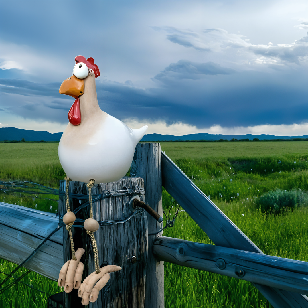 Large-eyed chicken statue made of weatherproof resin for garden and terrace