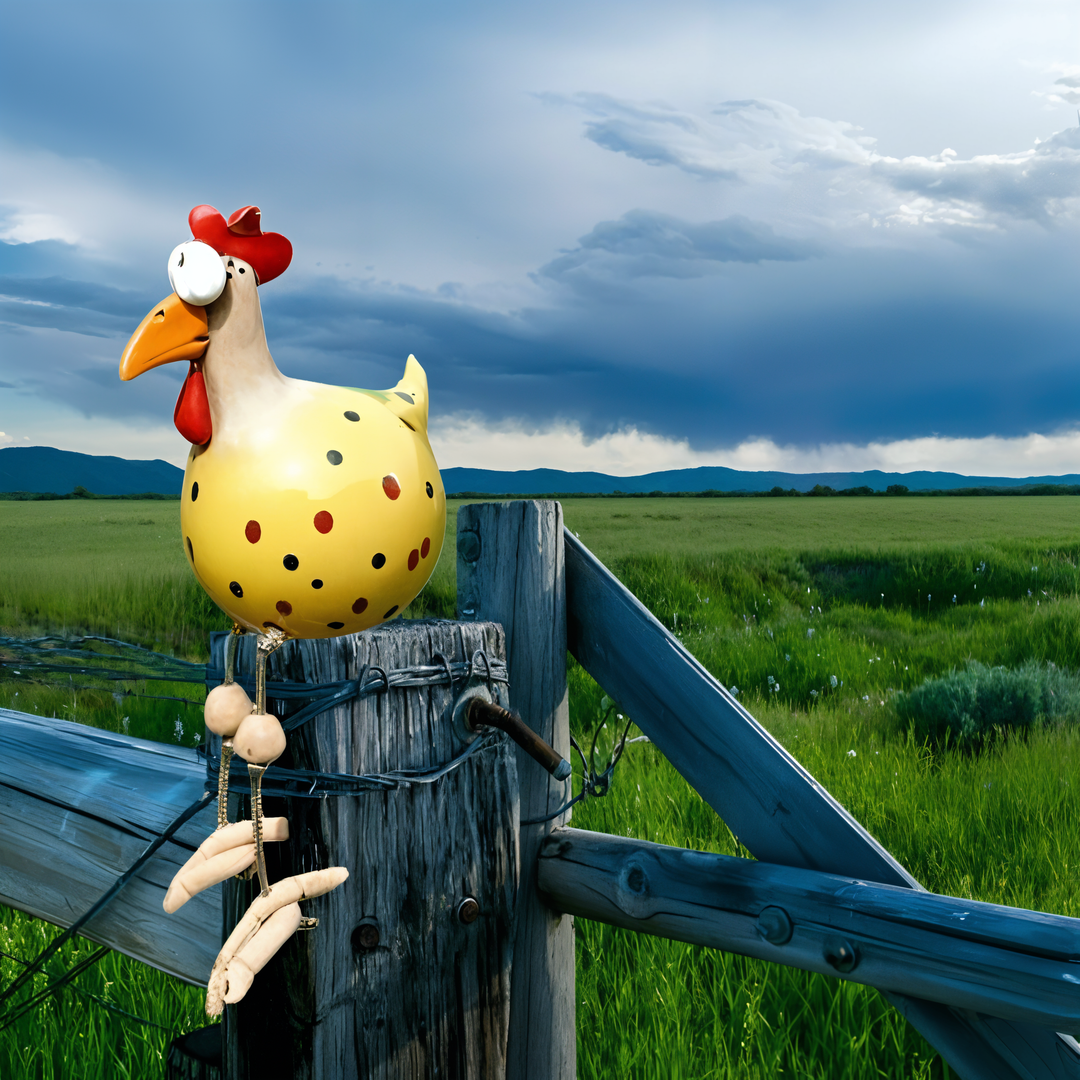 Large-eyed chicken statue made of weatherproof resin for garden and terrace