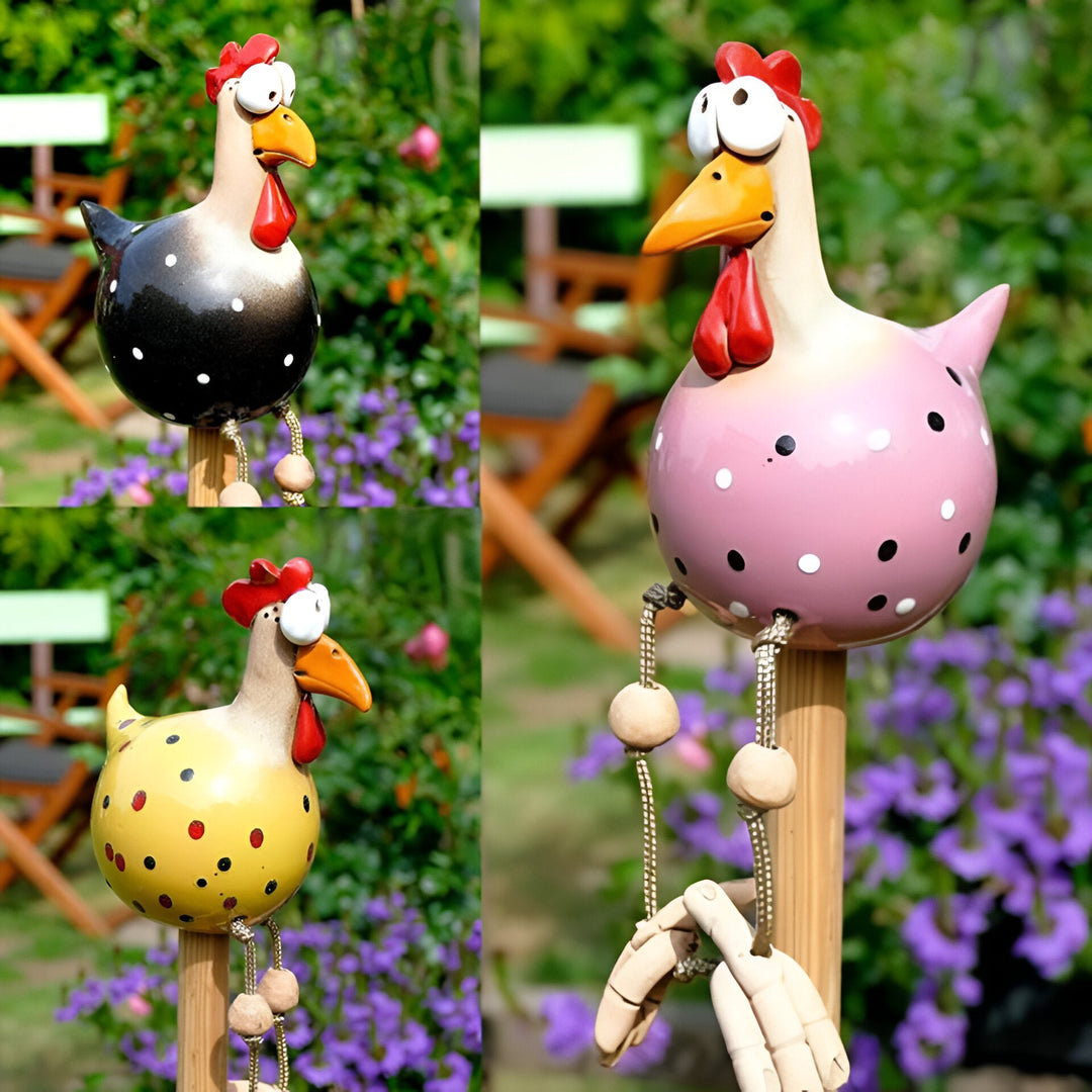 Large-eyed chicken statue made of weatherproof resin for garden and terrace