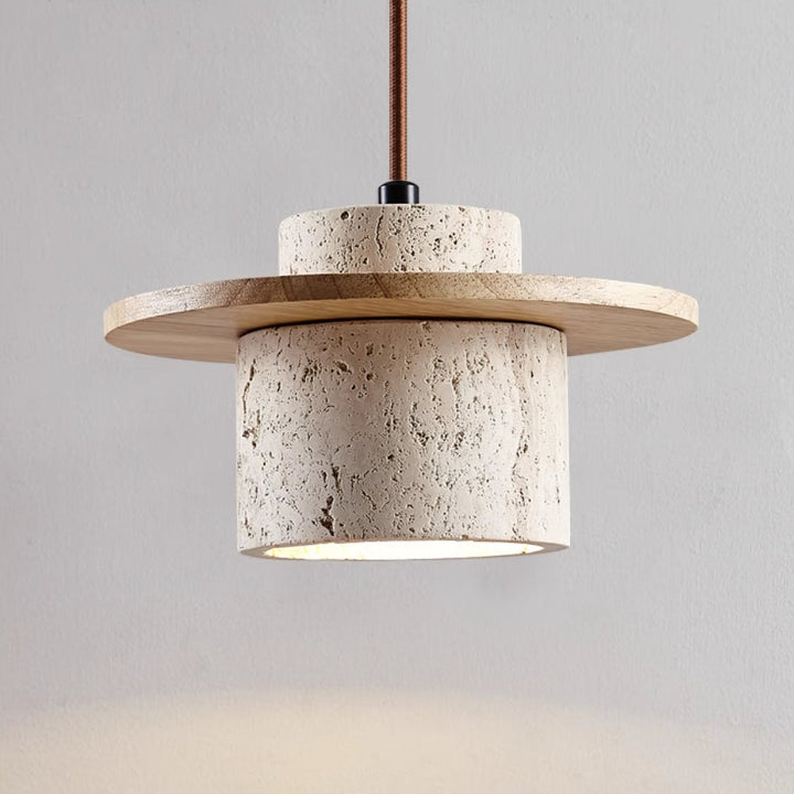 Travertine pendant lamp with natural stone structure in a modern design