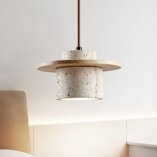 Travertine pendant lamp with natural stone structure in a modern design