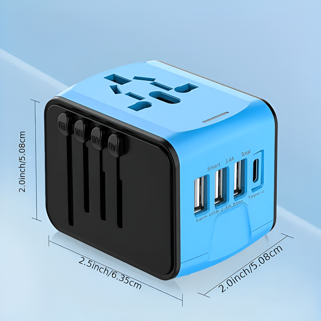 Universal travel adapter with USB-C, fast charging &amp; protection