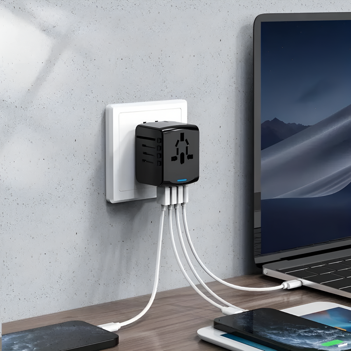 Universal travel adapter with USB-C, fast charging &amp; protection
