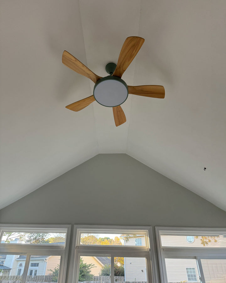Scandinavian ceiling fan with LED light and reversing motor
