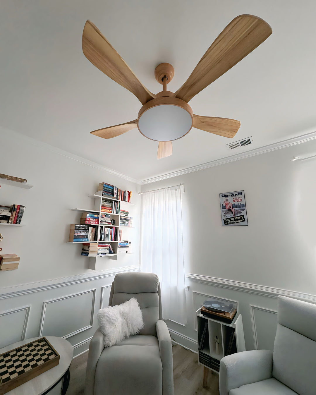 Scandinavian ceiling fan with LED light and reversing motor
