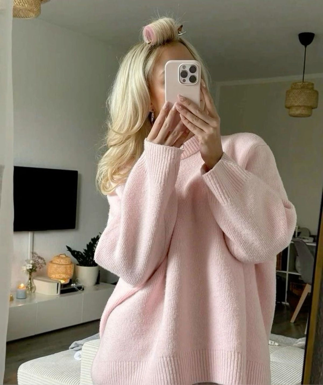 Women's Oversized Sweater in Pink with Soft Texture