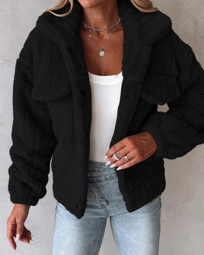 Women's Teddy Jacket with Long Cut and Layered Front 