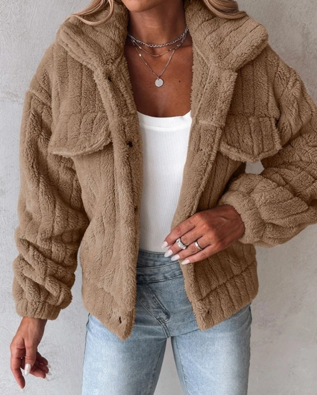 Women's Teddy Jacket with Long Cut and Layered Front 