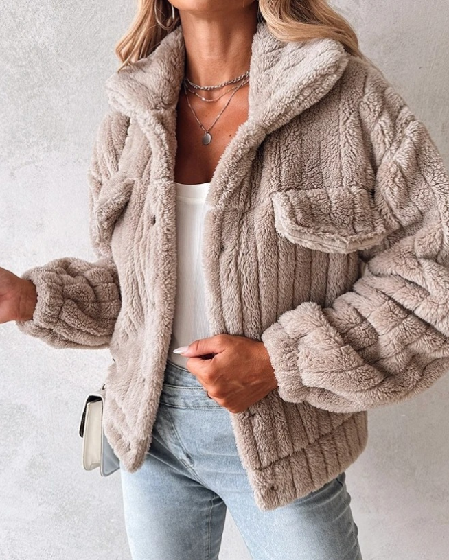 Women's Teddy Jacket with Long Cut and Layered Front 