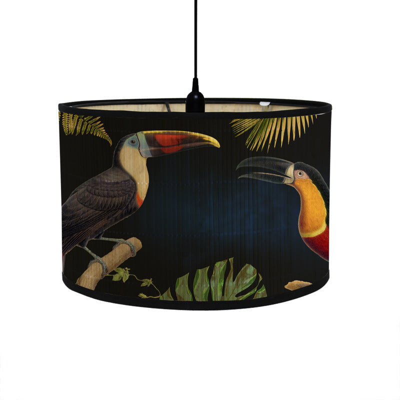 Tropical lampshade with animal motifs in vintage style – round &amp; decorative