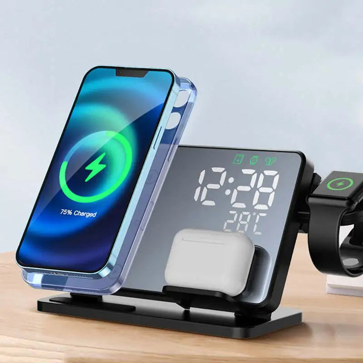 3-in-1 Wireless Charging Station with Alarm Clock – For iPhone, Watch &amp; AirPods