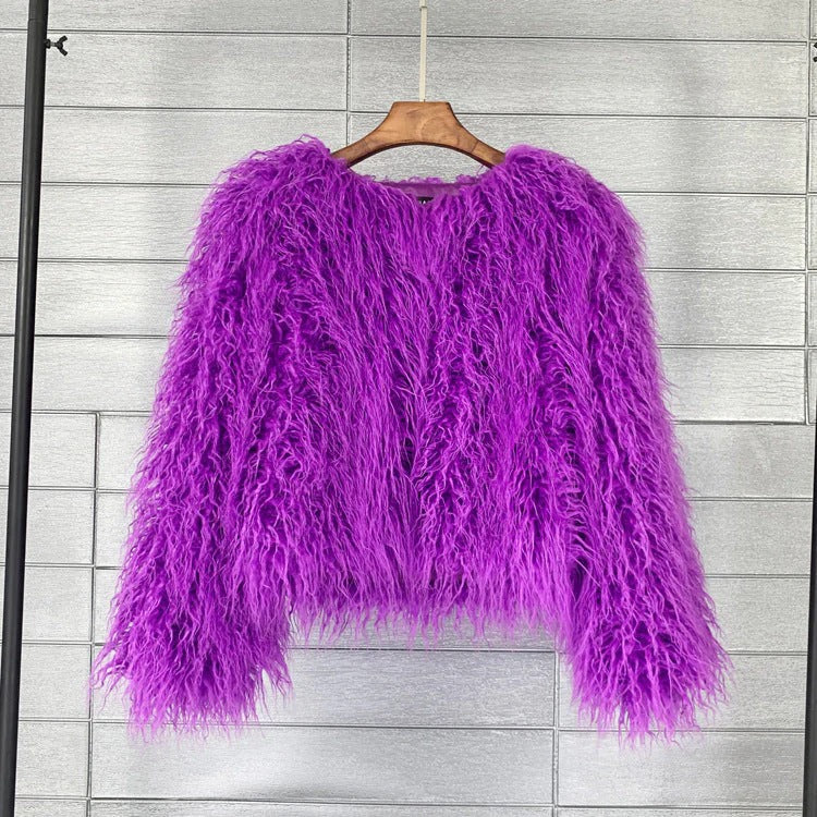 Women's Oversized Faux Fur Short Jacket with Shaggy Design