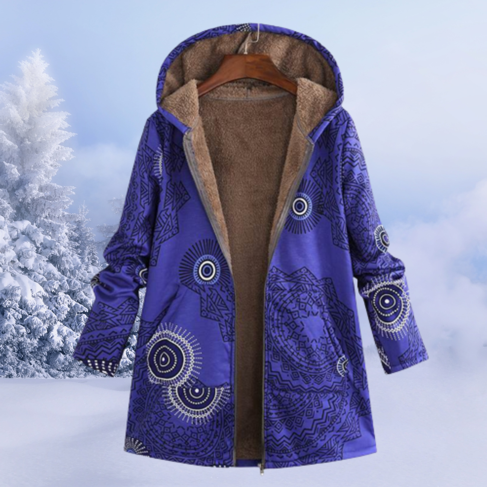 Women's Winter Coat with Hood and Various Patterns 