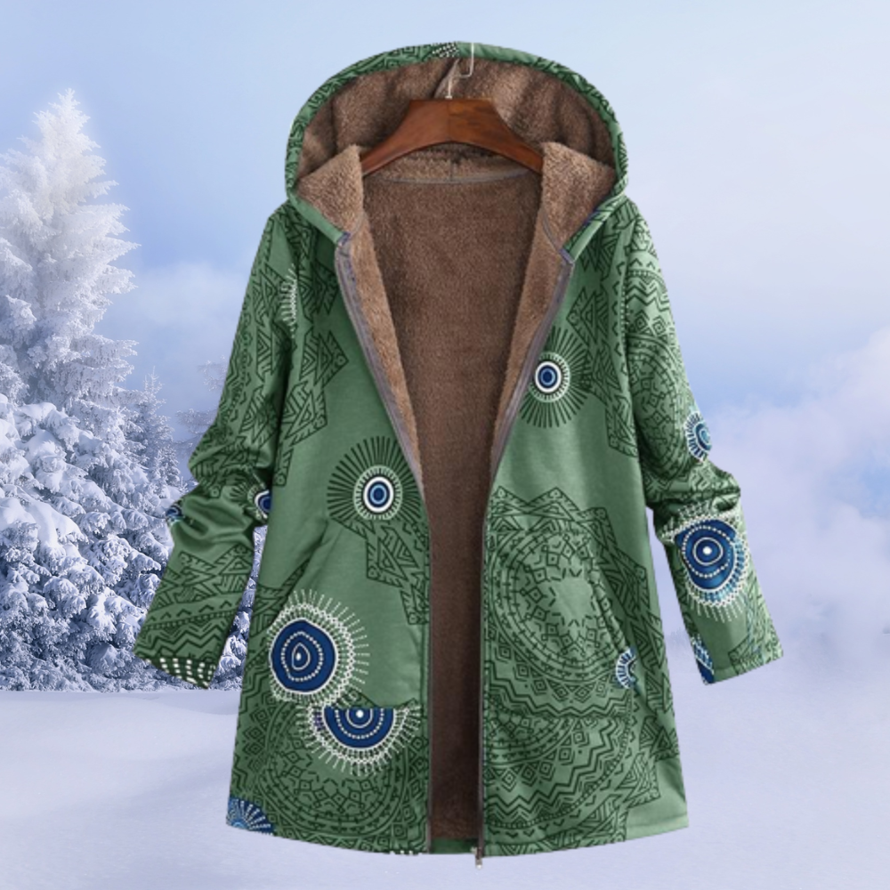 Women's Winter Coat with Hood and Various Patterns 