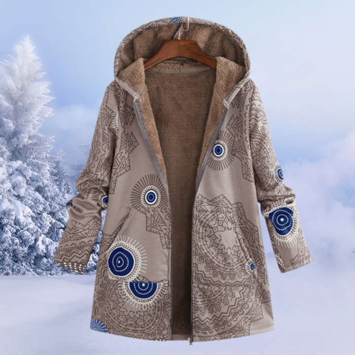 Women's Winter Coat with Hood and Various Patterns 