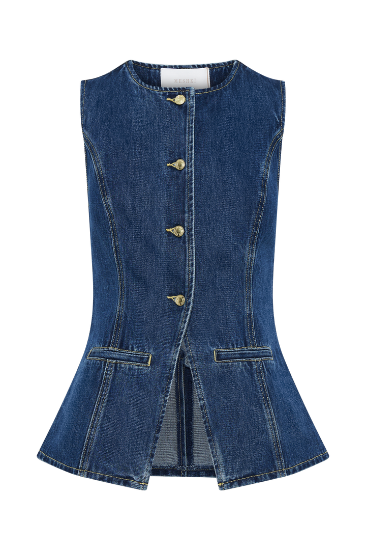 Women's Denim Set with Button Placket and Structured Silhouette