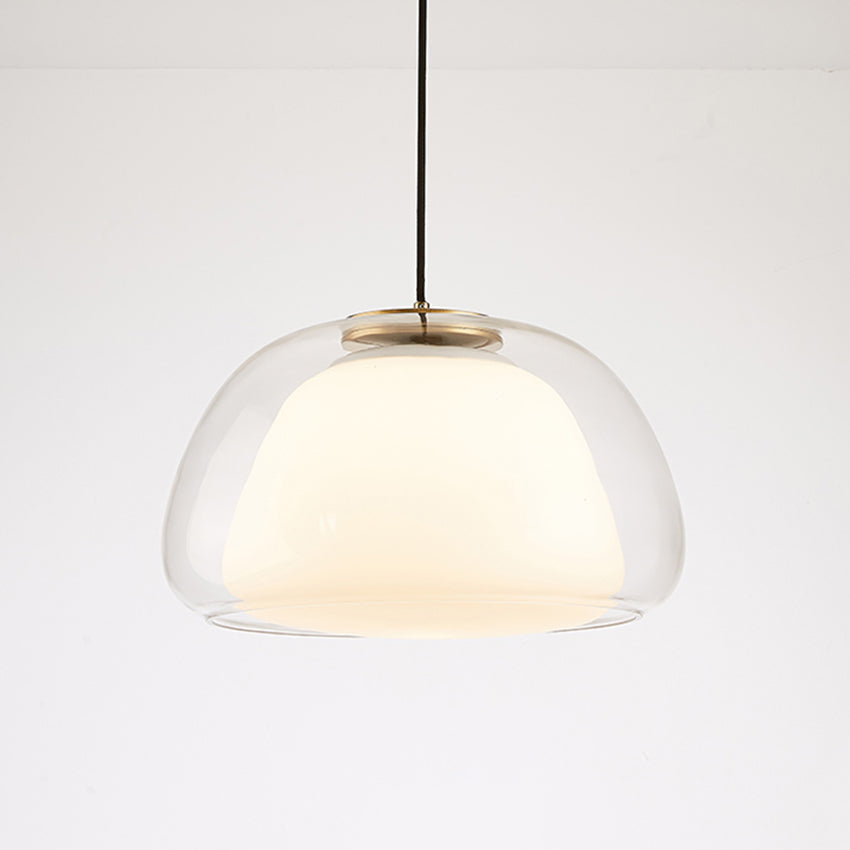 Glass pendant light with white shade and diffuser